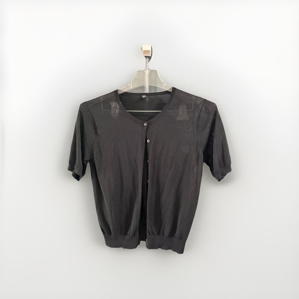 UNIQLO Sheer Crew-Neck Short Black Womens Cardigan Sz Large* Short Sleeve Women